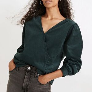 Madewell Forest Green V-Neck Blouse